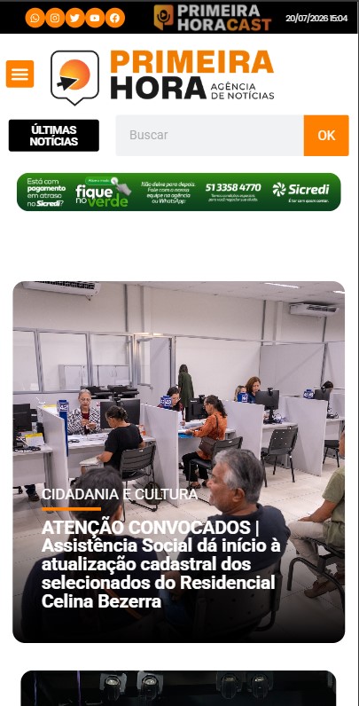 Captura real do portal Primeira Hora no celular