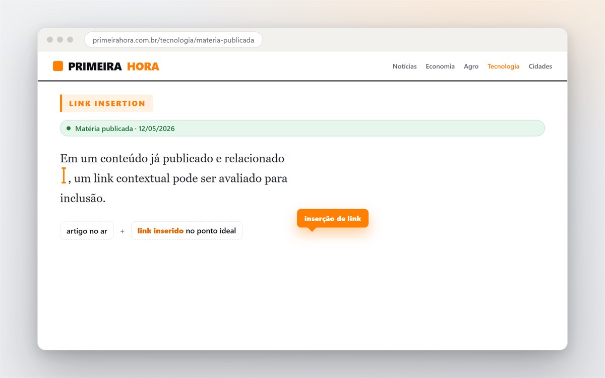 Exemplo de inserção de link em uma matéria já publicada no portal